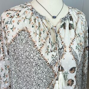 Boho Long Sleeve Blouse Large  Patch Work Cottagecore Sweet Magnolia Peasant